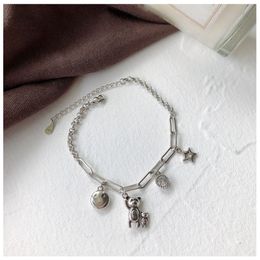 Ins Japanese and Korean personality Bear Bracelet women's 925 Sterling Silver smiling Pendant Bracelet doll face star doll Pendant Jewelry r