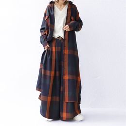 Two Piece Set Top Jacket And Pants Casual Plaid Long Blouse Coat Fall Wide Leg Pants 2 Piece Outfits Matching Sets Women 201110