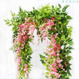 Decorative Flowers & Wreaths 2 Metres Hydrangea Leaf Vine Wedding Flower Wall Arrangement Home Bathroom Decoration Accessories Artificial Fl