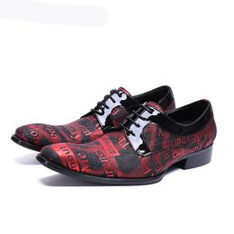 New Handmade Men Shoes Red Genuine Leather Business Dress Shoes Lace-up Italian Pop Men Wedding and Party Shoes,46