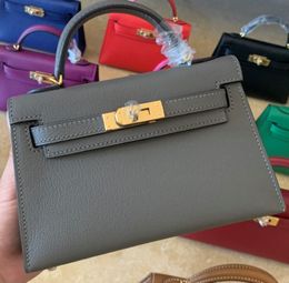 Evening Bags 20cm mini totes chevre leather brand purse luxury handbag handmade quality lamb skin wax line stitching etoupe etain colors55667