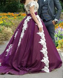 Purple Turkey Quinceanera Dresses Off Shoulder Ball Gown Prom Dresses Lace Evening Gowns Plus Size Formal Party Dress Vestido P118