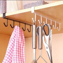 Hooks & Rails White 1PC Kitchen Storage Rack Black Iron Wire Home Cupboard Shelf Organiser Closet Clothes Seamless Hanging Hook1