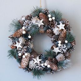 Winter Rustic Xmas Hangings Home Decoration Accessories Christmas Decorations for Home White Snow Wreath with Stars Wreath Door Y200111