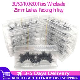 100/150/200 Pairs Wholesale 25mm 3D Mink Eyelashes 5D Mink Lashes Packing In Tray Label Makeup Dramatic Long Mink Lashes
