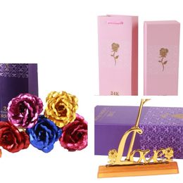 2021 24k Gold Plated Rose Creative Valentine's Day Foil Simulation rose flower Lasts Forever Rose Valentine's Day Gift box-packed T9I00954