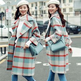 Plaid Coat Women's Clothing Autumn Damesjas Winter Wool Jacket Long Oversized Coats Blend Woolen Warm Female Outerwear 201216