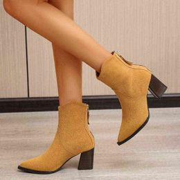 Pointy Boot Female Shoes Boots-Women Winter Footwear Luxury Designer Pointe Ladies 2021 Ankle Rubber Autumn Rock Large Size Hig Y1209