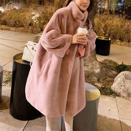 Bella philosophy Winter Women Mink Fur Loose Coats Luxury Thicken Warm Ladies Oversize Female Plush Cardigan outwear 201212