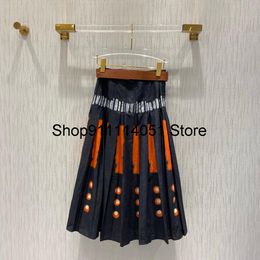 2021 Fall French Luxury Designer Runway Collection Rich 100% Cotton Lined Belted Mid-calf Skirt Y1214