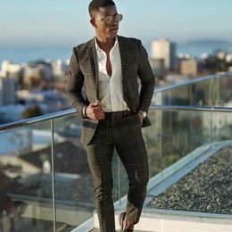 Custom Made Cool Check Plaid Mens Suits 2 Pieces Groom Best Man Pants Suit Business Wedding Blazer Coat (Jacket+Pants)