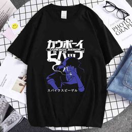 Anime Cowboy Bebop Spiegel Spike Classic Fashion Simple Print Summer Short-sleeved Thin Cotton Casual Loose Couple T-shirt 2022 G220216