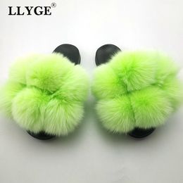 Women Fluffy Slippers Summer Furry Women's Real Slides Ladies Fashion Female Fur Shoes with Pompon Indoor Y201026 GAI GAI GAI