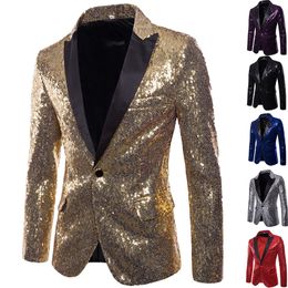 Men's Suits Performance Dress Gold Sequins Suit Night Club Mens Coat 6 Colors