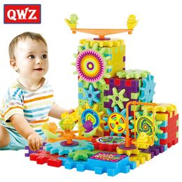 QWZ 81 Pieces Electric Gears 3D Puzzle Building Kits Plastic Bricks Educational Toys For Kids Toys For Children Christmas Gift 201218