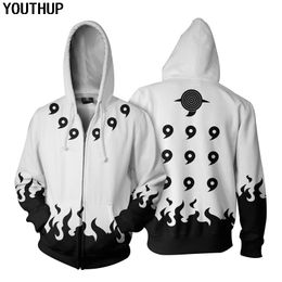 naruto costumes for men UK - YOUTHUP Zipper Hoodies For Men Cosplay Naruto Hoodies Cool White Coat Hooded Sweatshirts Men Streetwear Tops Plus Size 5XL Y200704