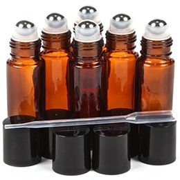 10 ml Amber Blue Clear Glass Roll-on Bottles with Stainless Steel Roller Balls 0.5 Dropper Included 6pcs/lot P106shipping