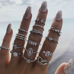 Ancient silver Diamond Heart Crown Ring Silver jewelry Set women Combination Stacking Ring Midi Rings Fashion jewelry