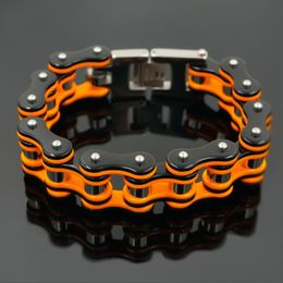 Men Orange Chain & link Bracelets & Bangles punk Man's Cuff Wristband Biker Bracelet men's stainless steel bracelet Jewellery