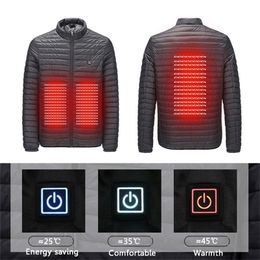 New Infrared USB Heated Down Jacket Men Thermal Outdoor Electric Battery Abdominal Back Heating Long Sleeves Winter Clothes 201218