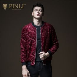 Pinli Winter New Discount Clearance 100% Polyester Slim Jacquard Warm Casual Men Baseball Uniform Solid Colour Jacket Coat 201123