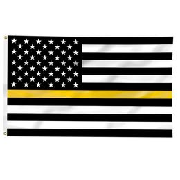 American US Thin Yellow Line Flags Banners 3' x 5'ft 100D Polyester Vivid Colour With Two Brass Grommets