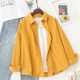 Corduroy Shirts Tops And Blouses Long Sleeve Spring Ladies Solid Loose Boyfriend Style Shirt 220308