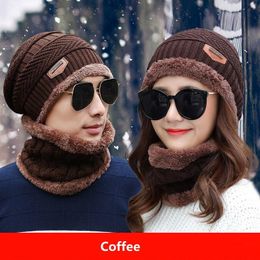 2pcs/lot Winter Beanie Hat Scarf Set Adult Size Warm Knit Hat Thick Knit Skull Cap For Men Women k372