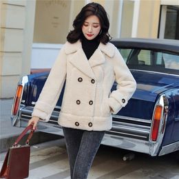 wool blends winter coat women sheep fur parka real price silm clothing short faux leather jacket turn-down collar wool fur coats 201210