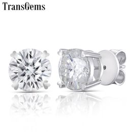 Transgems Center 9m 3ct Each Moissanite Stud Earrings 14K White Gold FG Color Excellent Cut Moissanite Earring Heart Shape Prong Y200620