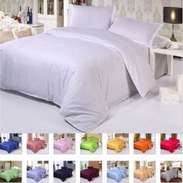 luxury Five Star Hotel Pure color Cotton Bedding sets Flat/Fitted sheet sets bed linen Satin duvet cover+sheet+pillowcase T200706