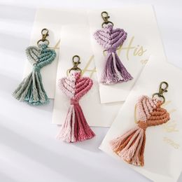 Handmade Tassel Keychains Boho Handmade key Holder Bag Car Hanging Jewelry Gifts Cotton Rope Woven Heart Keychain