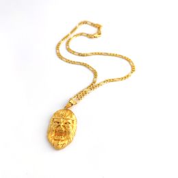 Ltalian Figaro Link Chain Necklace Pendant Mens 24 k Solid Fine Gold Filled Head Handsome Monkey King US Width Fashion Jewellery