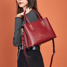 2021 Fashion Genuine Leather Women's Alligator Shoulder Bag Cowhide Crossbody Handbag Large-Capacity Ins Messenger Purse