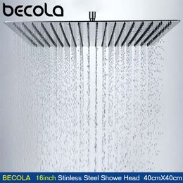 BECOLA 16Inch 40cmX40cm square stainless steel ultra-thin shower heads Bathroom square overhead rainfall shower head CP-1616 Y200109