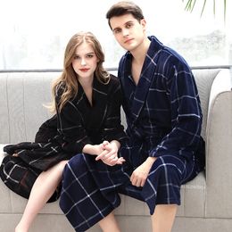 Men Winter Plaid Plus Size Long Coral Fleece Bathrobe 40-130KG Warm Flannel Bath Robe Kimono Robes Dressing Gown Night Sleepwear Y200429