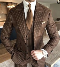 Coffee Business Men Suits Wedding Groom Tuxedo Custom Best Man Outfit Groomsmen Attires 3 Piece (Jacket+Vest+Pants) Man Ternos Peak Lapel