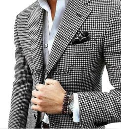 Custom made Woollen houndstooth blazer Casual suit wedding suit houndstooth jacket+black Woollen pants+vest 201027