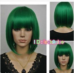 Hot Women Green Straight short Cosplay party lady's wigs + wig cap