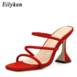 Eilyken New Fashion Black Red Mules High Heel Slippers Shoes Peep Toe Sexy Women Slippers Sandals Size 35-40 Y200423