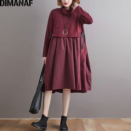 DIMANAF Women Dress Long Sleeve Turtleneck Office Lady Elegant Vestidos Pleated Sashes Plus Size Female Clothes Autumn Winter 201030