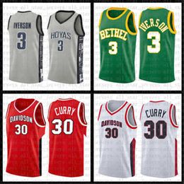 19 Davidson Wildcats Stephen NCAA Jersey 30 College Curry Allen 3 Iverson Georgetown Bethel Lisesi Üniversite kolej Formaları shua013