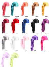 Cheap Silk Long Tail Scarf Cap Men'S Satin Durags Bandanna Turban Wigs Men Silky Durag Headwear Pirate Hat 13 Colors Oxbcn