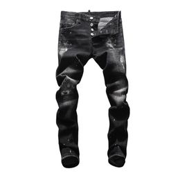 European American jeans casual famous brand jeans Men Slim denim trousers button black hole Pencil Pants brand jeans for men 201111