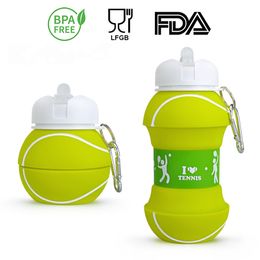 Novelty Tennis Sports Water Bottle With Straw Eco-friendly Plastic Leak Proof Foldable Drinking Portable Drinkware 550 ML Y200330