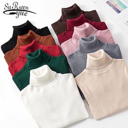 Turtleneck Mulheres Camisola Chic Coreano Outono e Inverno Manga Longa Espessura Sólida Sólida Escritório Senhora Pullover 10644 210510