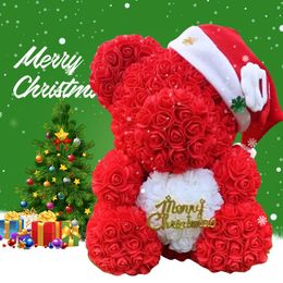 Dropshipping 40cm Teddy Bear of Rose Artificial Flowers Rose Bear for Valentines Wedding Christmas Gift Box Home Decorations 201222