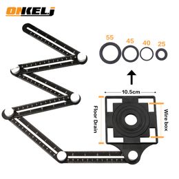 ONKEL.J 6-fold Aluminium Alloy Angle Finder Measuring Ruler Perforated Mould template tool locator drill guide tile hole 201117