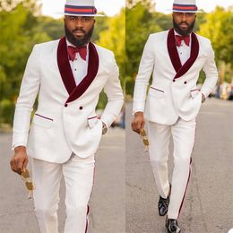 2 Pieces Royal Men Suits Cotton Groom Tuxedos Lapel Modern Formal Two Button Men Coat+Pant Custom Made Party Suit