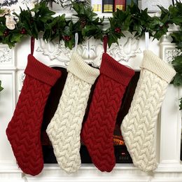 Christmas Stockings Knitted Xmas Stocking Decorations for Family Holiday Season Party Decor Burgundy and White JK2011PH